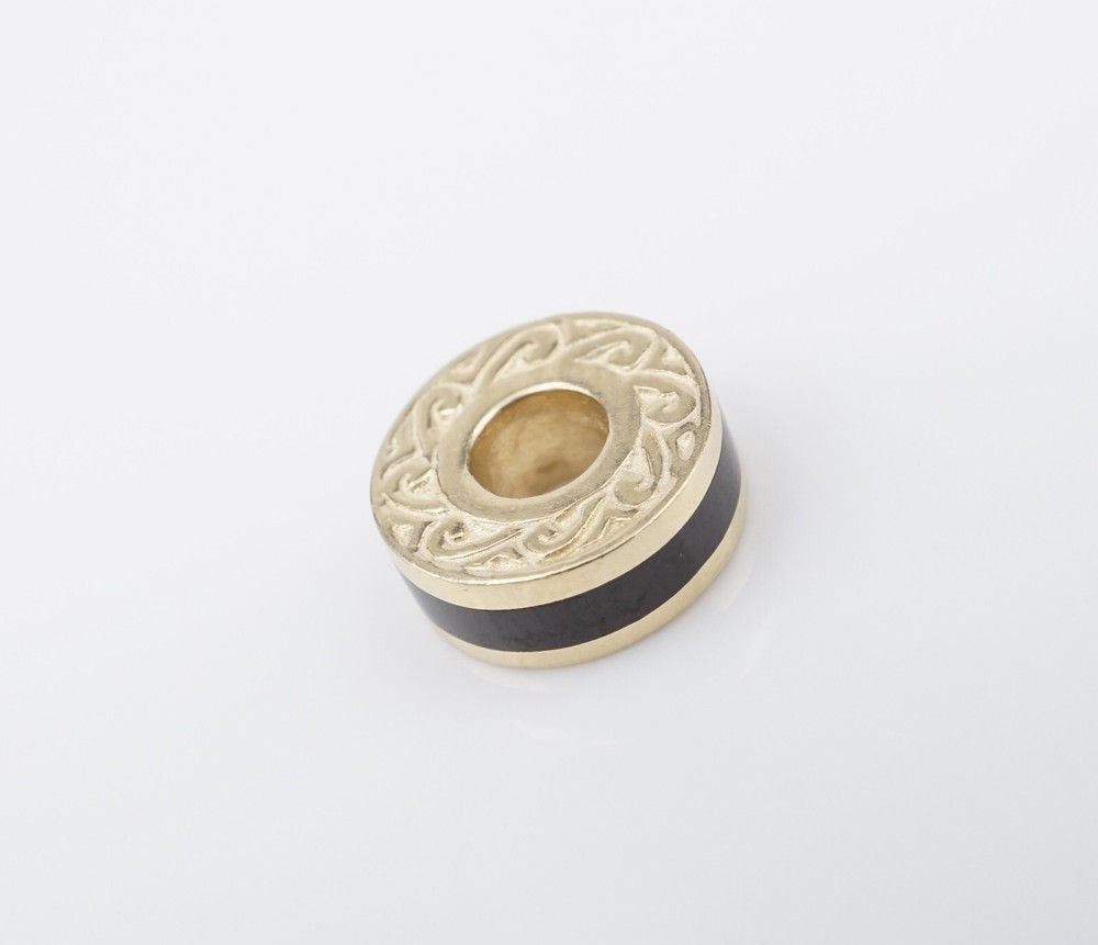14k Yellow Gold Onyx LifeSaver Storywheel Charm 0.4″ 10.3mm Nancy Brown CHS2086A