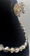 VTG AB Crystal Beaded Necklace with Clip on and Pierced Earrings Set
