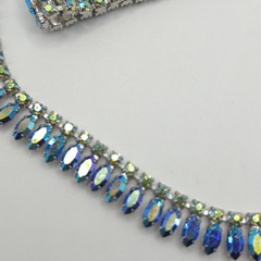 VTG B. David Blue Green Aurora Borealis Rhinestone Choker Necklace & Bracelet