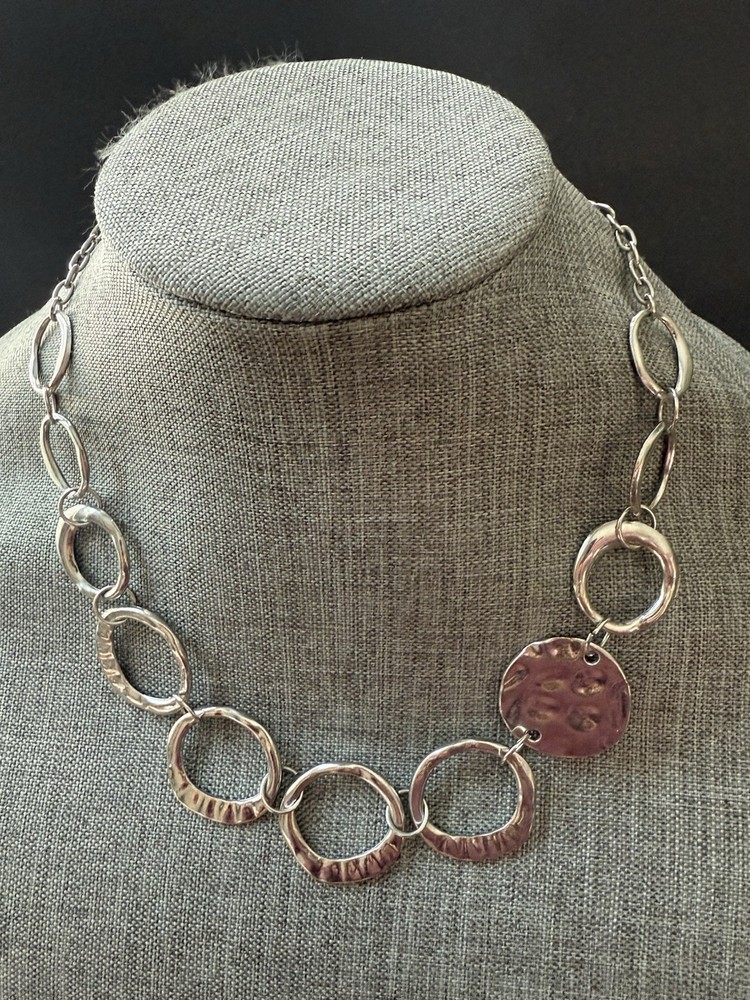 Vintage Chunky Chain Link Necklace Silver Tone 18” Collar Bib Career Stackable
