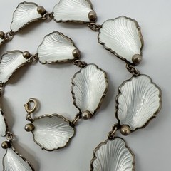 VTG Norway Hans Myhre Sterling Silver White Enamel 15″ Necklace 37g #gag