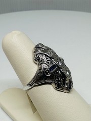18k Vintage Art Deco Diamond Ring – Synthetic Sapphire