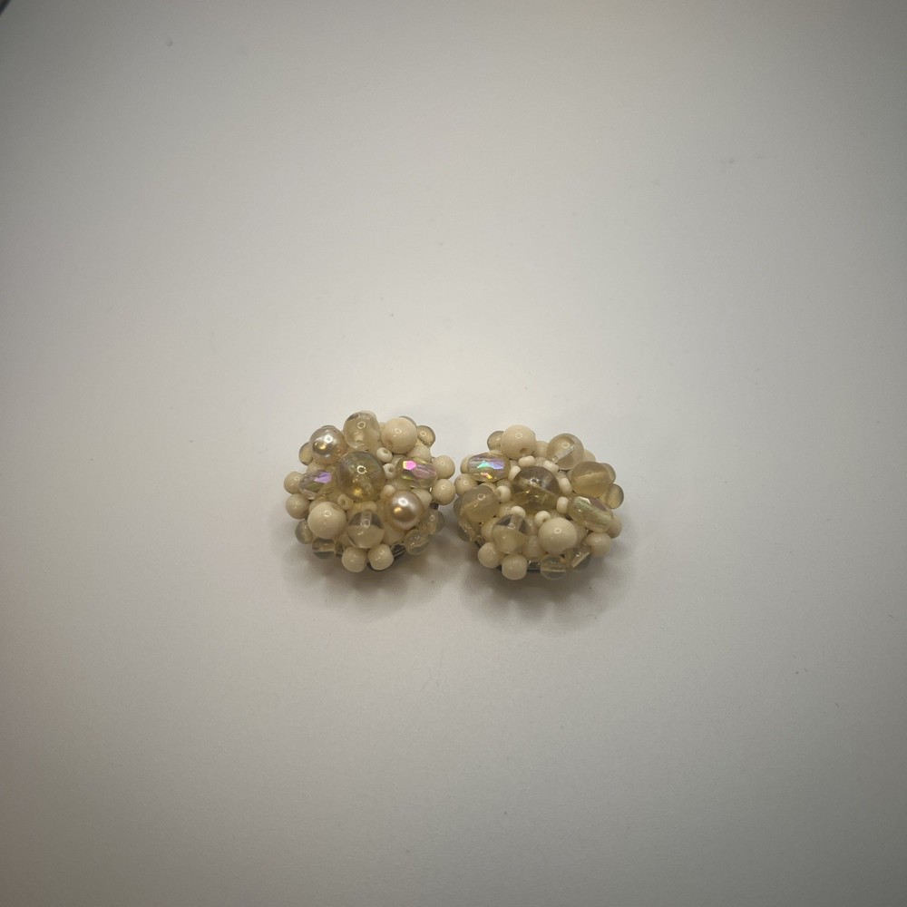 Vintage Clip On Earrings Cluster Beaded Germany, Real Vintage