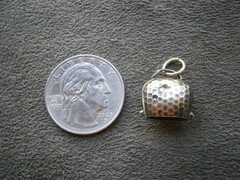 Honeycomb Cow Bell Nice Tinkle Vintage Pale Goldtone Bracelet Charm Pendant 1.2g