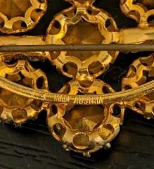 Vintage Made Austria Green Rhinestone Brooch Gold Tone Mid Century