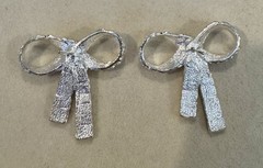 Vintage 1980s Silver Bow Necklace Earring Set Sculptural Statement Jewelry 80s