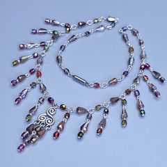 Necklace 18” Multicolor Glass Czech Old Beads Art Deco Style Women`s Jewelry