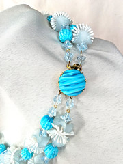 Vintage WESTERN GERMANY Frosted Turquoise Beaded Necklace Mid Century Jewlery
