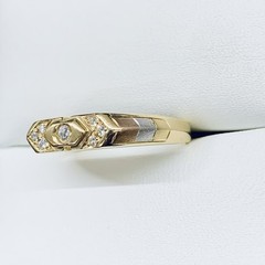 Vintage 14k Yellow Gold Art Deco Gypsy Oval Pave 2 Tone CZ Ring Band Size 7.5