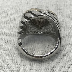 Vintage Two-tone SIlver / Gold Big Heart Ribbed Black Enamel Ring Varied sizes