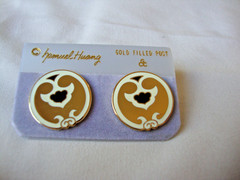 VINTAGE SAMUEL HUANG DESIGNER CLOISONNE RETRO ABSTRACT BLACK WHITE STUD EARRINGS