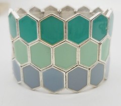 Green & Blue Bracelet PASTEL Stretch ART DECO Runway Statement WIDE