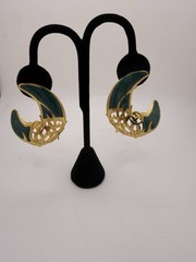 Vintage Edgar Berebi Green Enamel Gold Tone Post Earrings