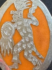 Vintage Sterling Mexico Folk Dancer Brooch 2.5” Orange Overlay Pin