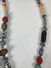 2 VTG Costume Jewelry Multi Stone Necklaces Turquoise Glass Beads Metal Spacers