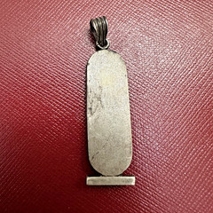 STERLING SILVER & 14K GOLD EGYPTIAN REVIVAL CARTOUCHE HIEROGLYPHIC ANNA PENDANT