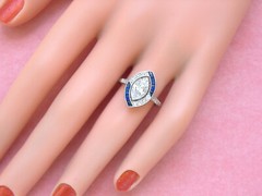 Retro Style Navette Wedding Ring 2.2 Ct Simulated Diamond 14k White Gold Over