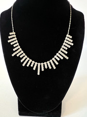 Icing Beautiful Vintage Silver Tone Clear Rhinestone Bib Choker Necklace 18″