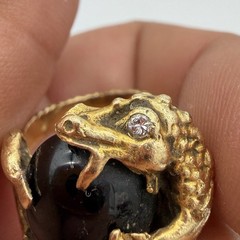 Vtg Estate 14k Yellow Gold Serpent Ring Alligator Dragon Diamond Eye 10.89gr