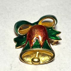 Vintage Christmas Bell Lapel Pin Brooch signed VERO