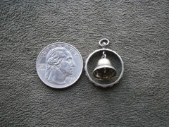 Bell Dangling in Ornate Circle Vintage Sterling Silver Bracelet Charm Pendant