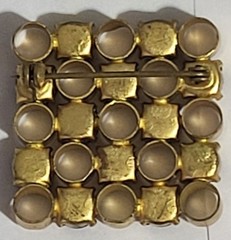 Vintage Square Brooch Pin Black Round Prong Set Stones Art Deco Modernist Estate