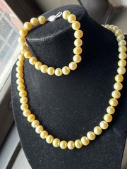 Vintage Sterling Silver Freshwater Pearl 18″ Necklace Bracelet SET 925 Cultured