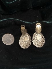 Vintage Porcelain Filigree Courting Couple Art Brooch and Earrings Set