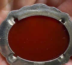 Vintage Sterling Silver Pendant Carnelian Cabochon Marcasite Accents 1 3/4″