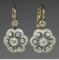 Art Deco Style Round Lab Created Diamond 14K White Gold FN Drop/Dangle Earrings