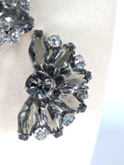 1950s Juliana D&E Book Piece Brooch Earrings Set Smoky Gray Coffin Navette 3″