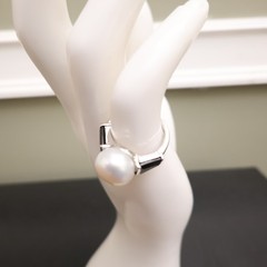 Art Deco ring QVC white pearl black crystals 925 sterling silver signet Size 5