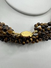 VTG 29In 4 Strand Tigers Eye Bead Necklace Caviar Gold Tone Fish Hook Clasp Read