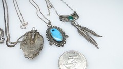 3 Vtg Sterling Southwest Necklaces w Turquoise MOP Malachite Lot