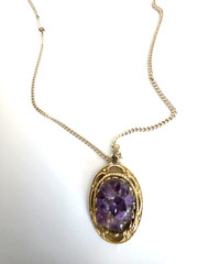 Vintage Amethyst Cluster Pendant Necklace Gold Tone Purple Stone Germany 18 in