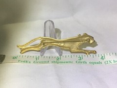 ~nice Jackie Collins Vintage Panther Pin Brooch Matte Gold w/ Green Crystal Eyes