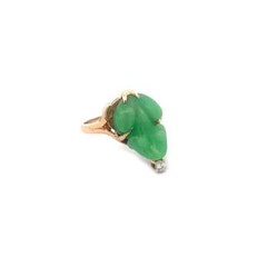 Diamond Gold Frog Ring Carved Jade 18k Yellow Vintage