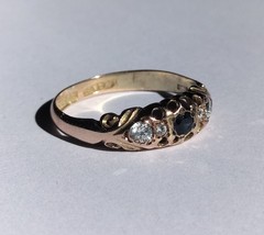 Antique 1910 Handmade Gold Ring w/ Blue Sapphire and 4x Zircons Q (18.19mm) 1.8g