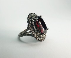 RARE Antique VICTORIAN Natural Large 10 Cts. RED ALMANDINE GARNET Sterling Ring