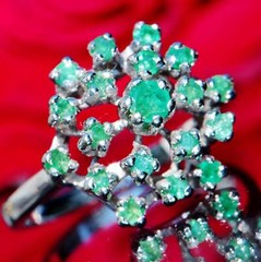 14k white gold sz 6.5 ring 1.00ct natural, treated emerald 1890s Italian 4.7gr