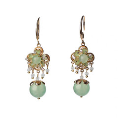 Vintage Green Jade Tassel Earrings Chinese Style Dangle Earrings For Women-