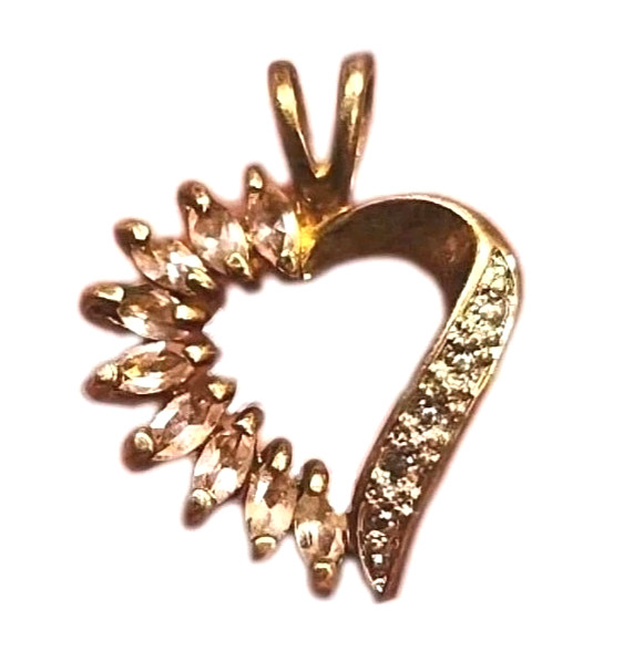 Vintage Gold Tone Rhinestone Heart Pendant for Necklace Small Heart Pendant