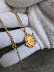 Vintage Lanvin Oval Logo Pendant Necklace Gold Plated 15-17″