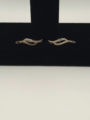 Vintage 925 Sterling Silver Gold Vermeil Modernist Abstract Wave Earrings CZ 925