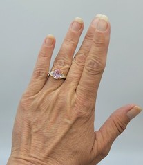 Vtg Sz 8 Ring Pink Clear Cubic Zirconia 18KGE Gold Electroplate Jewelry USA S#2