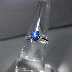 Top quality Lab Created blue star sapphire & zirconia Silver ring