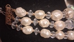 Miriam Haskell 30s AB Crystal Pearl 3 Strand Necklace
