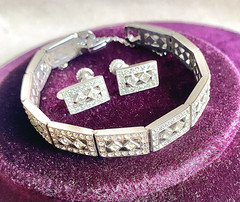 ENGEL Bros. ART DECO Bracelet Earring Set Clear Rhinestone RHODIUM Plating 1930s
