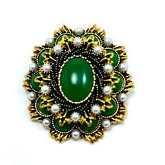 Gold Tone Faux Pearls & Cabochon Acrylic Stones Brooch Contemporary