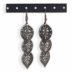 VTG Chunky Stainless Leaf Filigree Glamorous Dangle Statement Earrings 3.25″